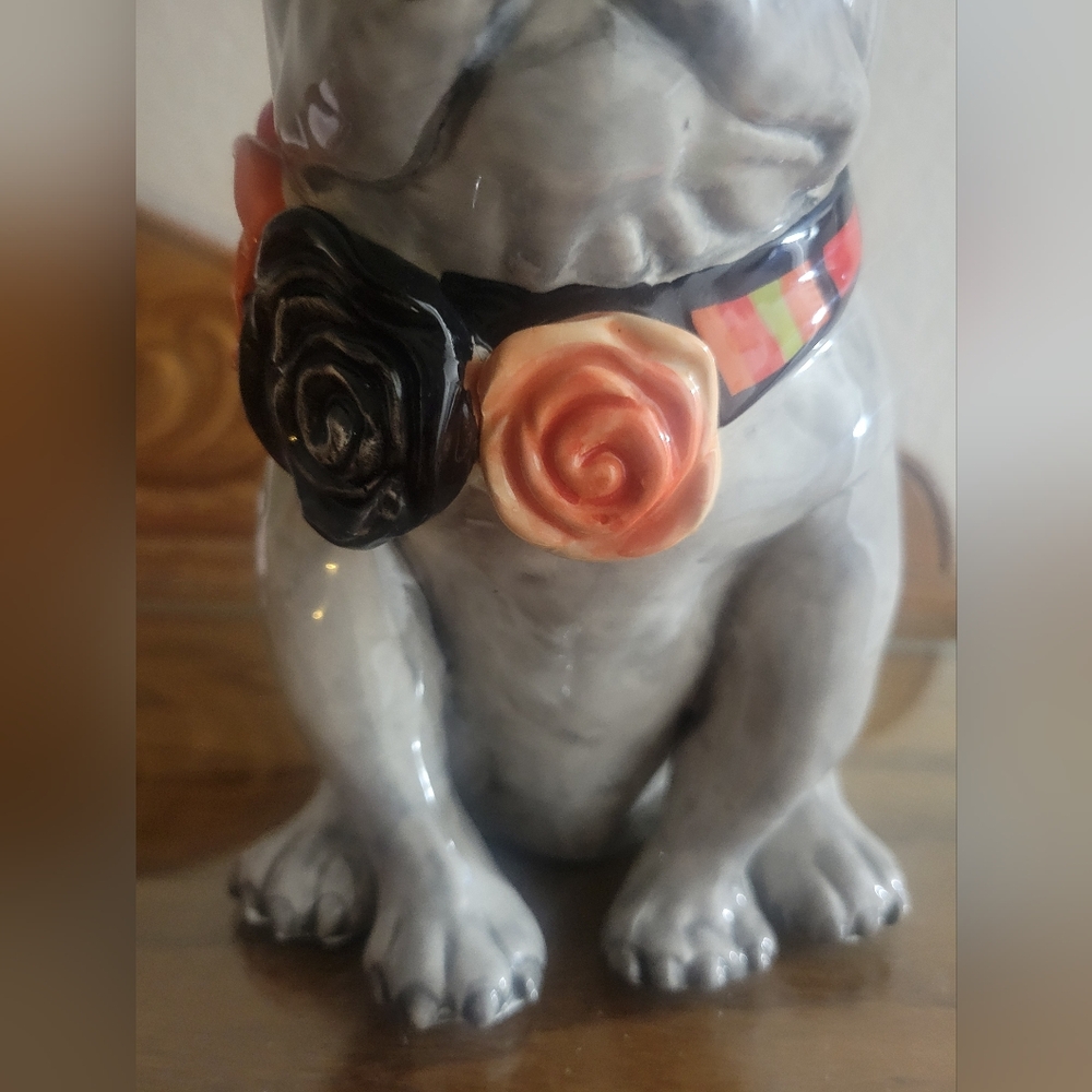 French Bulldog Ceramic Blue Sky Black & Orange Collar Halloween Approx 8" H X 4" - Picture 4 of 12